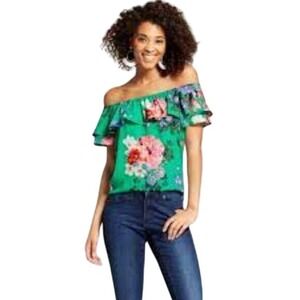 Xhilaration‎ Green Off Shoulder Top Size Small